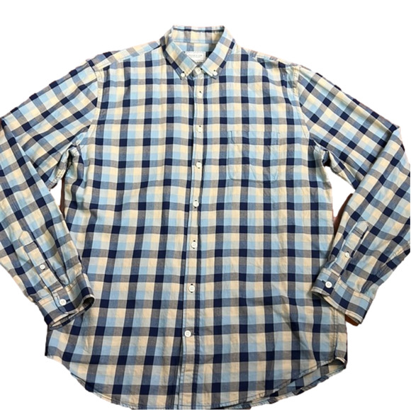 Men's Frank and Oak Plaid Blue Flannel Shirt size Large - Picture 1 of 6